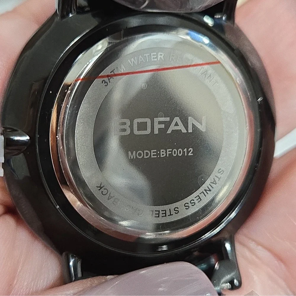 Bofan BF0012 42mm Black Mens Watch,SS Retractable Band,Water Resist,Quartz